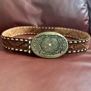 Western Belt, leather with brass buckle, 37"